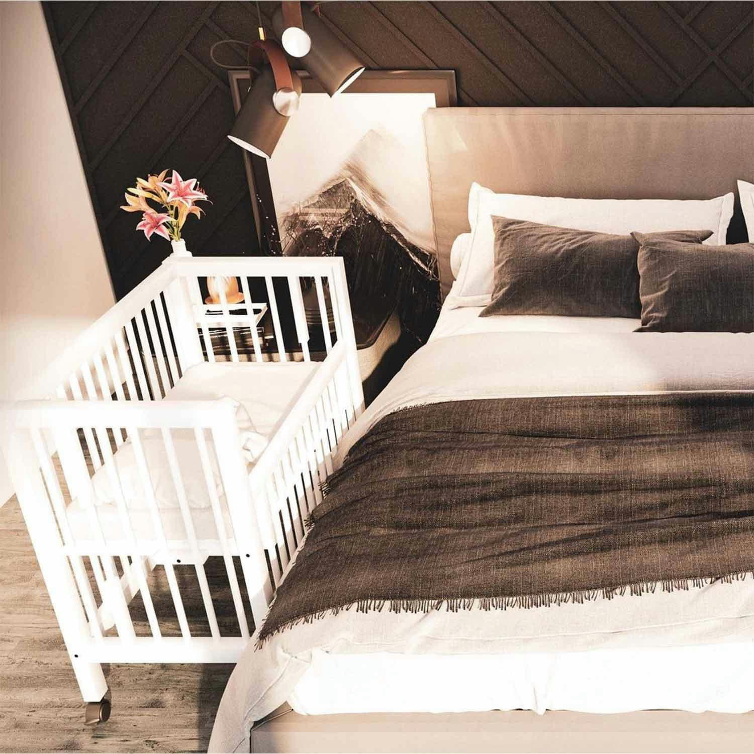 - Lit berceau co-dodo à barrières coulissantes, Blanc 95 x 81 x 45 cm