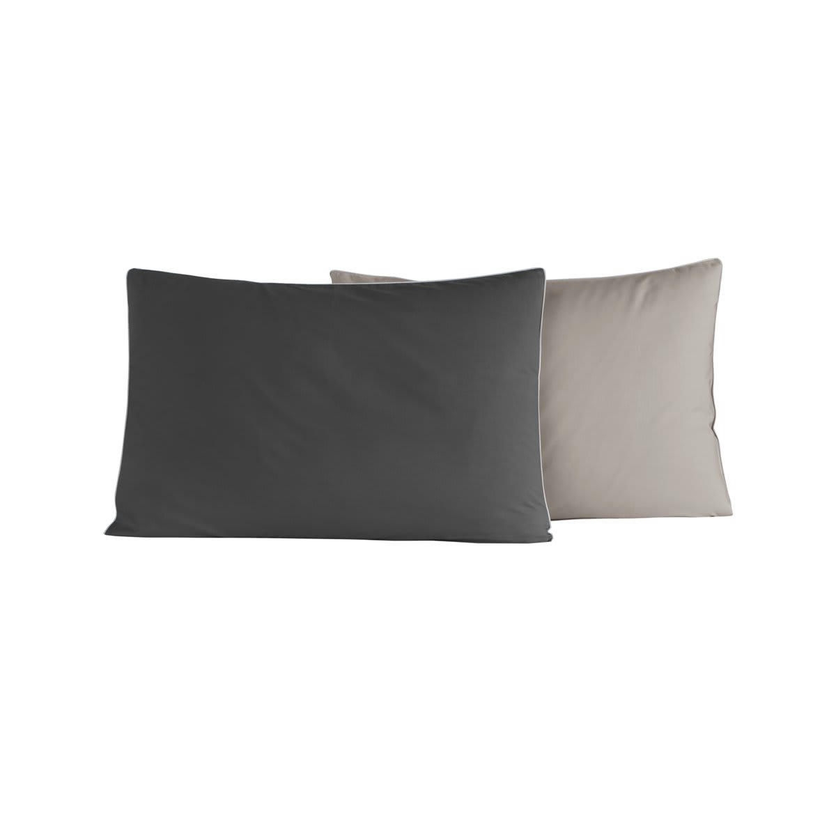 DOZMARY - 2 taies d'oreiller bicolores en percale Anthracite/Gris 50x70 cm