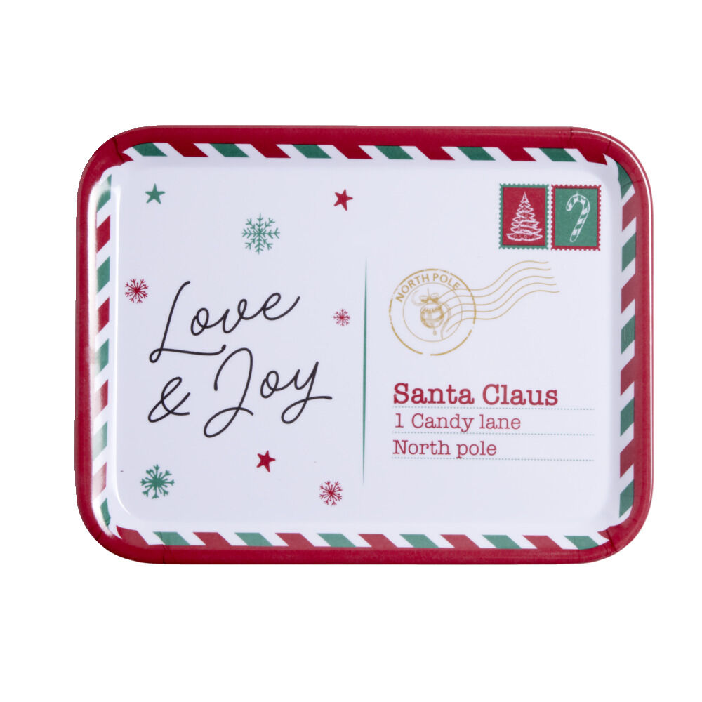 Plateau de service rectangulaire No&euml;l mélaminé motif carte postale 19x37,5cm