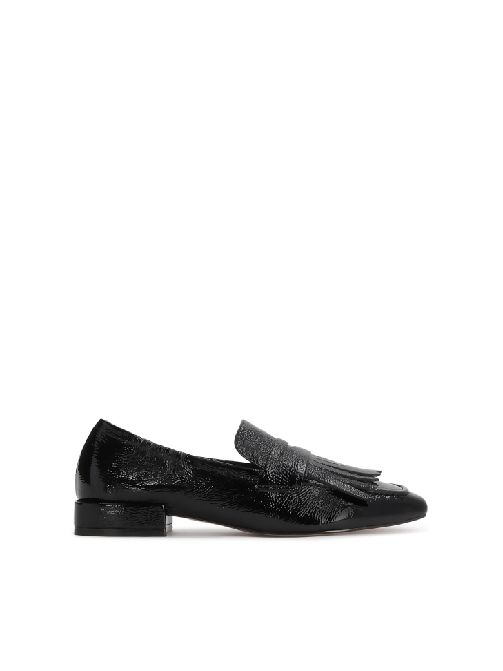 Black wrinkled patent leather loafers