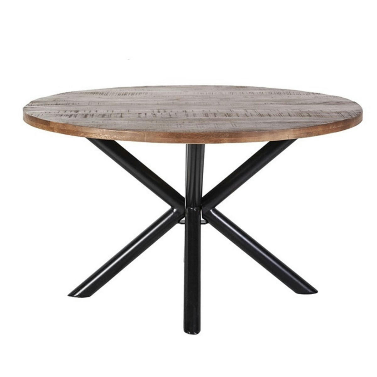 LIPOU - Table à manger ronde 130cm en bois massif et métal