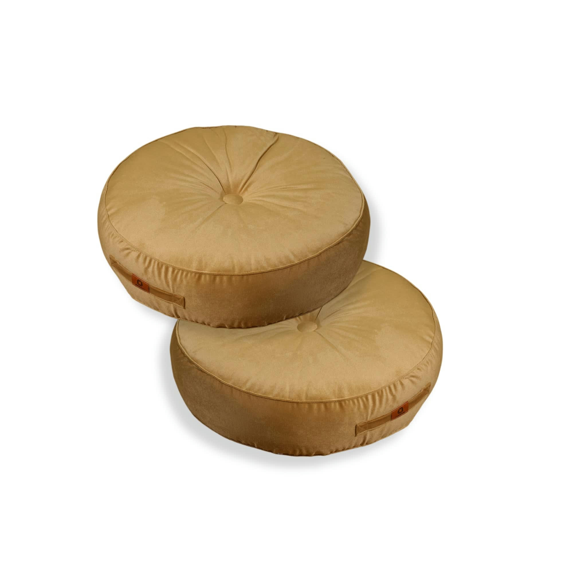 - Pouf en velours diamètre 50 lot de 2 - Beige