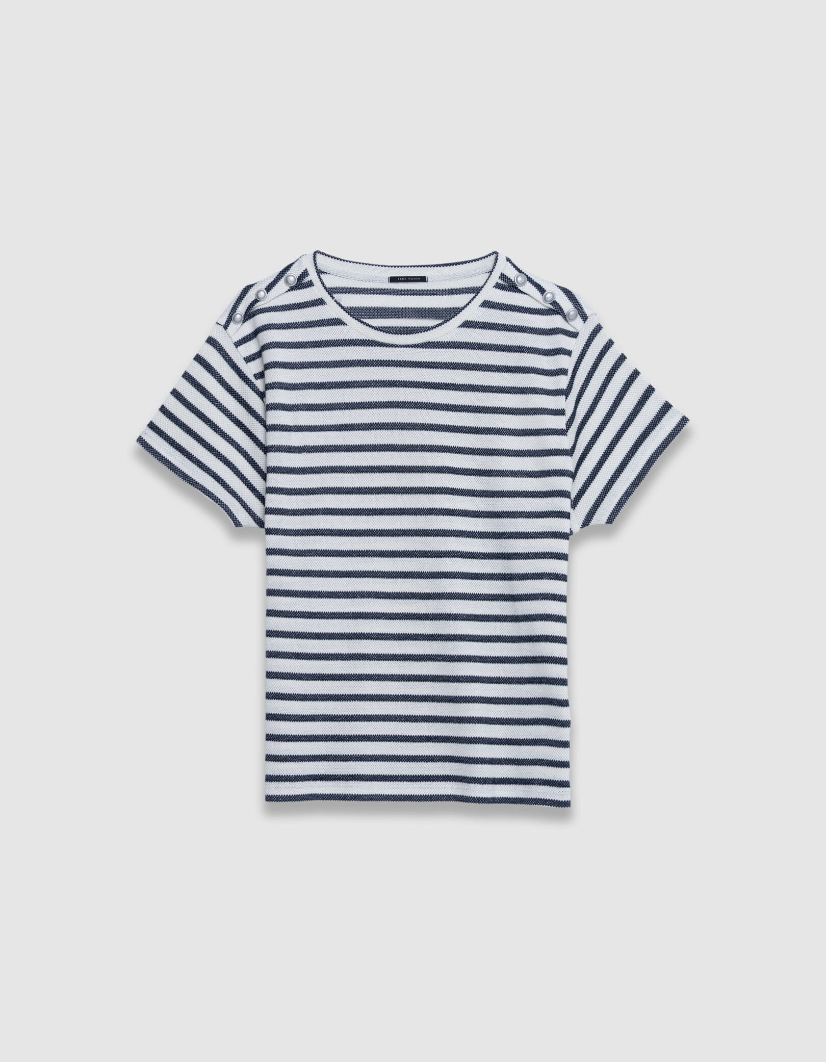 Tee-shirt marinière pailleté boutons épaules Femme