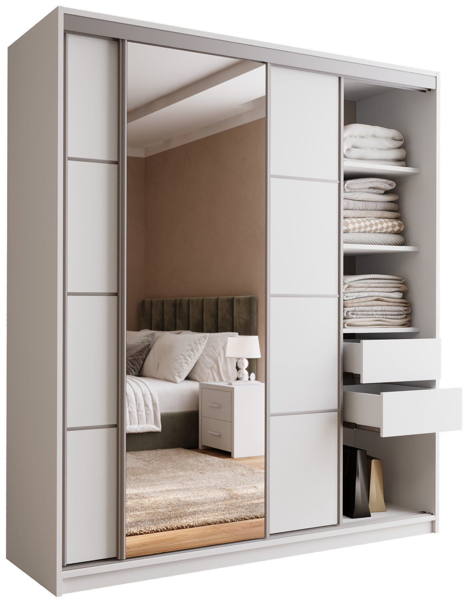 Biała szafa przesuwna z lustrem 180 cm TOP