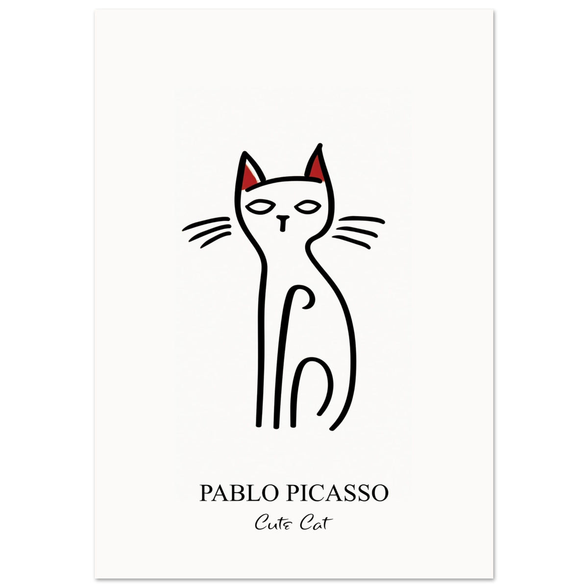 Artfulprints Poster Pablo Picasso - Cute cat  - 70x100 cm - Zwart / Wit