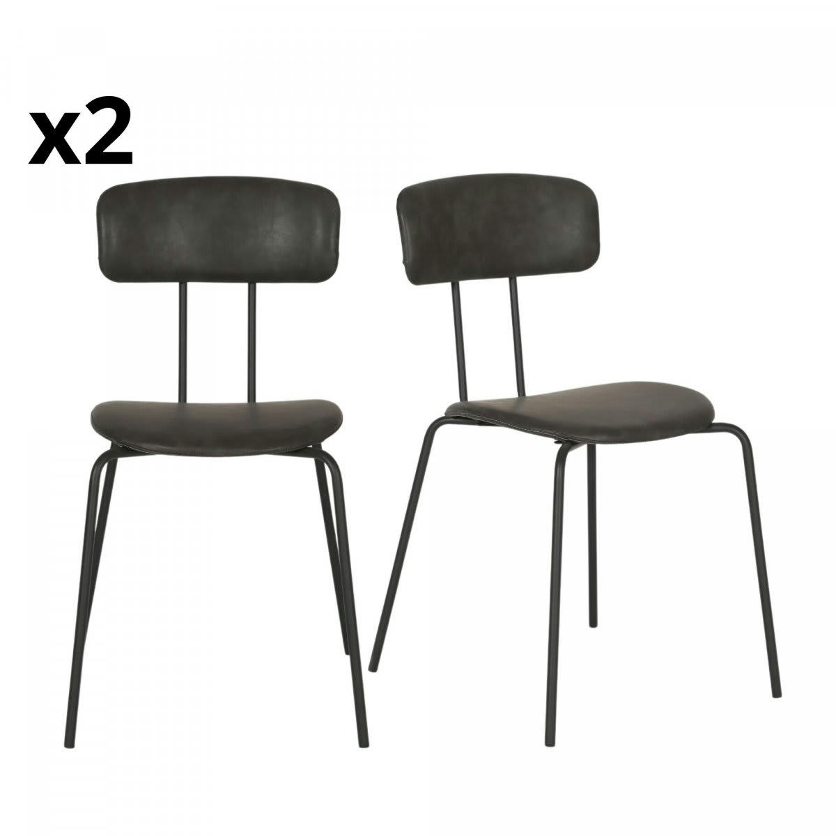 MILO - Lot de 2 chaises design en simili pieds métal gris