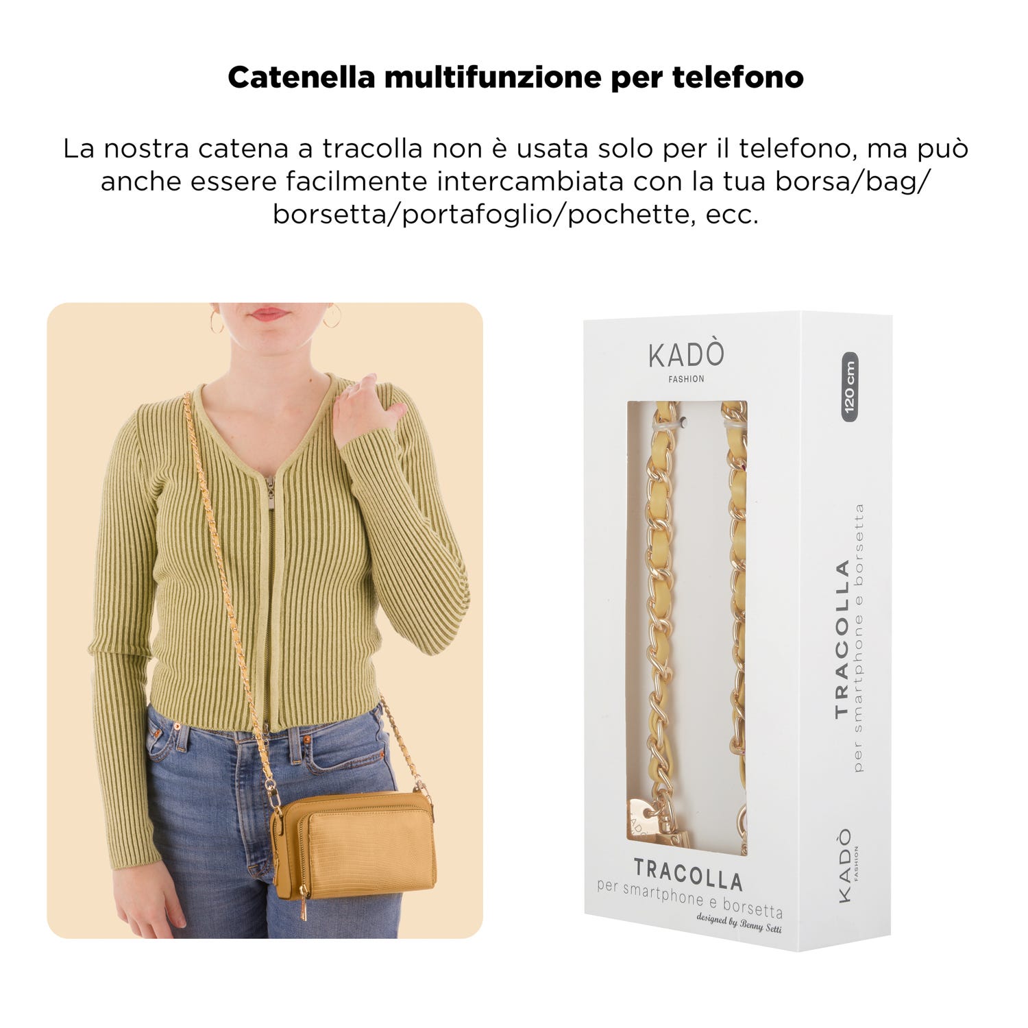 Tracolla smartphone e borsetta gialla oro 120 cm – Fashionally