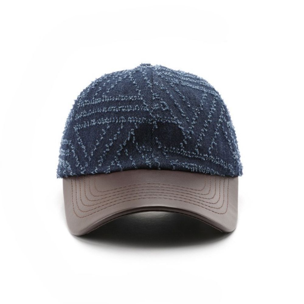 PEACH ACCESSORIES Textured Denim Cap with Brown Visor