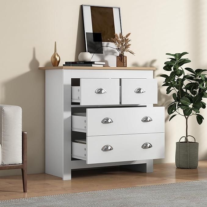 KOSY KOALA 4-Drawer Chest for Bedroom Light Wood Top White Dresser Storage Cabinet