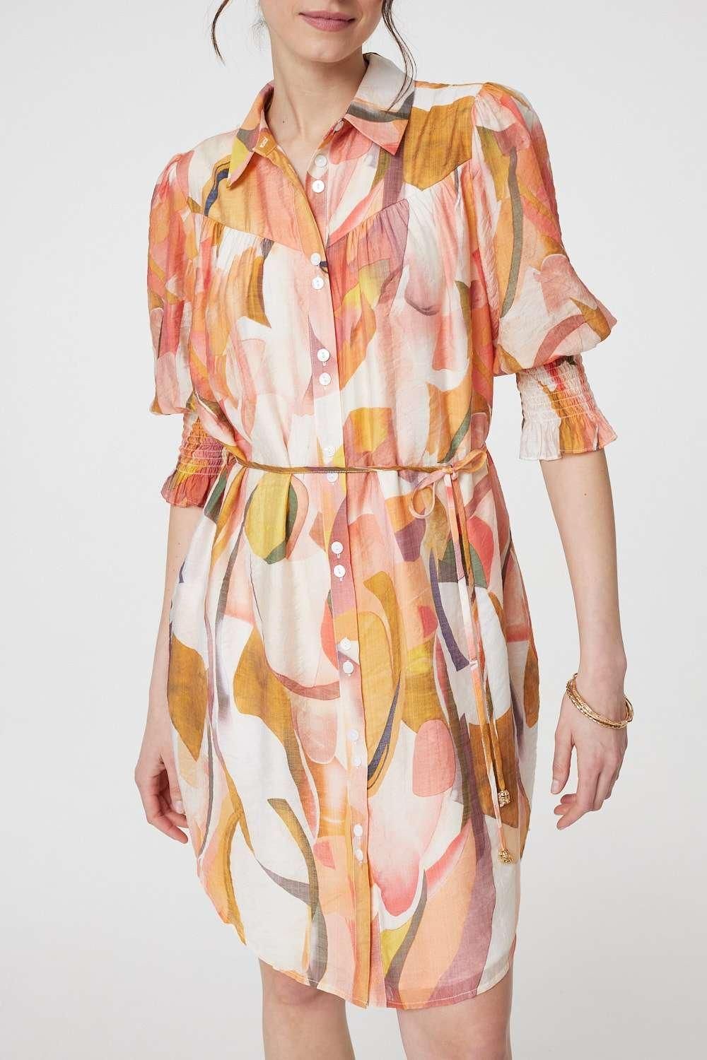Izabel London Printed 3/4 Puff Sleeve Shirt Dress