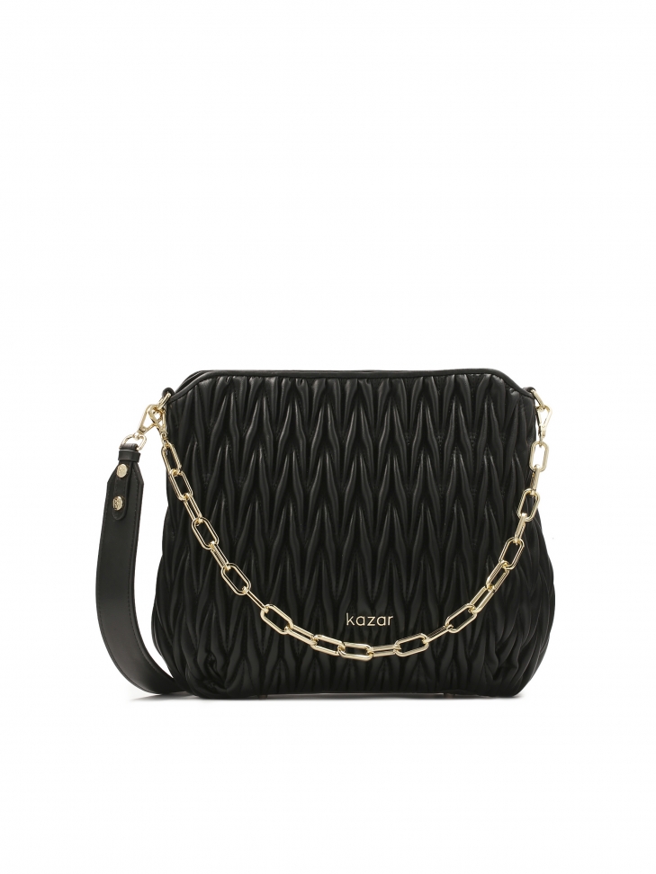 Quilted black handbag with chain and detachable strap