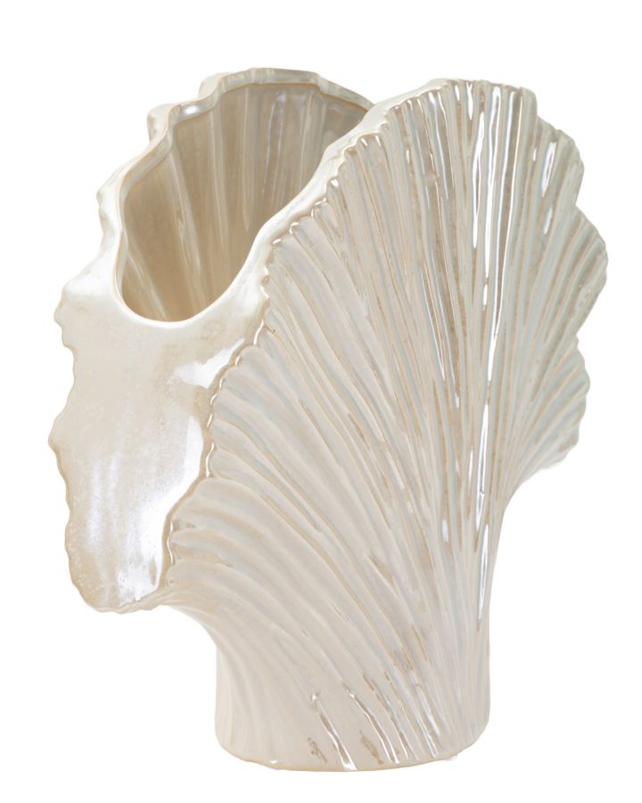 Parelmoerkleurige keramische vaas 35,5x11,5x27 cm