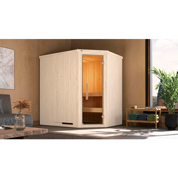 Ecksauna »VARBERG 1«, 6 Personen, inkl. 4,5 kW Ofen mit externer Steuerung