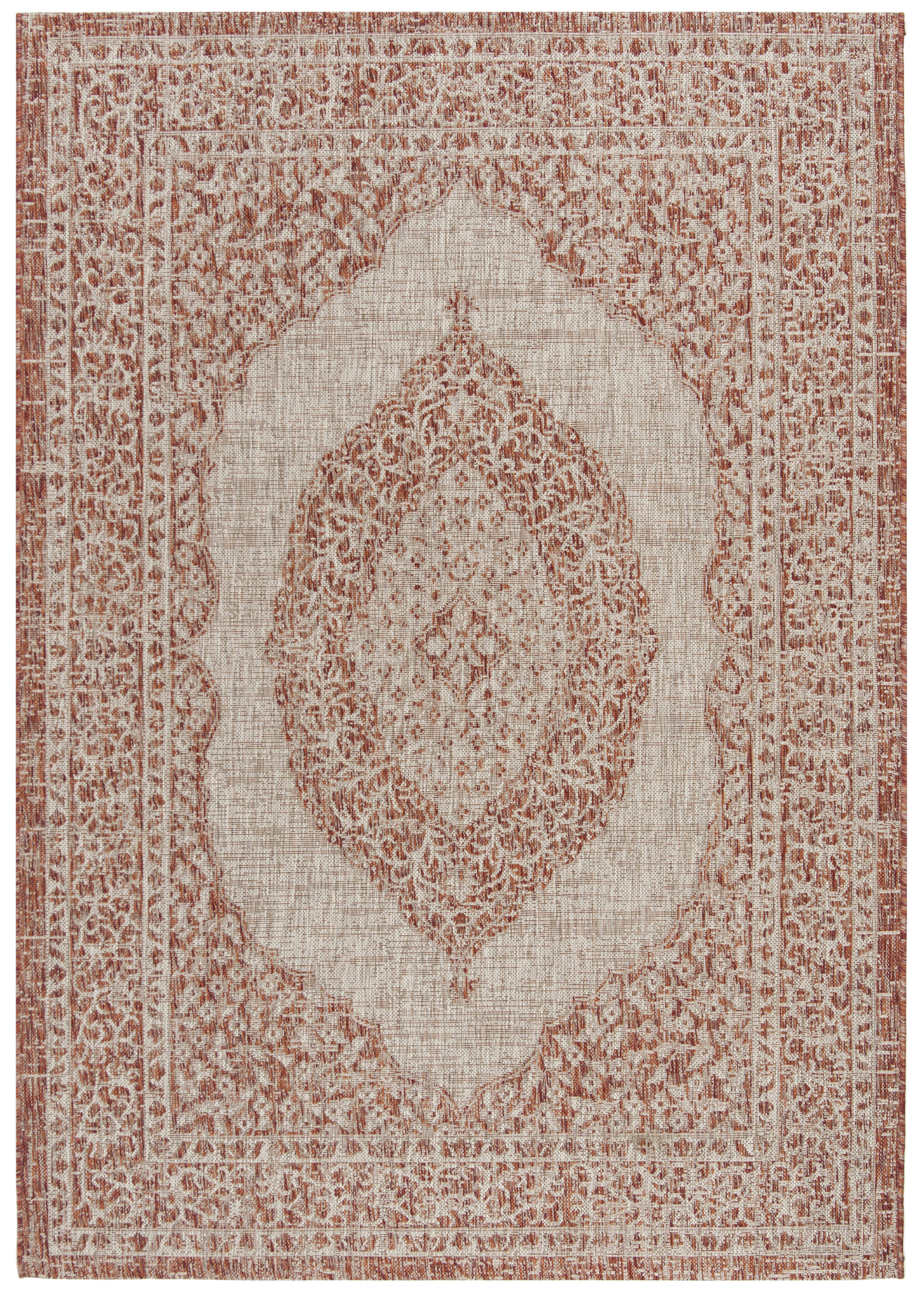 COURTYARD - Tapis interieur & exterieur en beige clair & terracotta, 122 x 170 cm