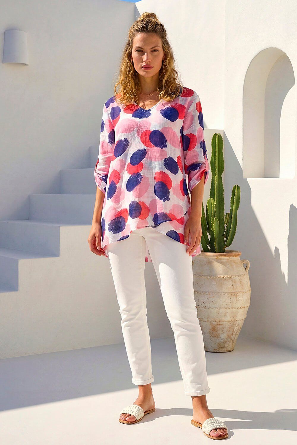 Roman Abstract Wrap Hem Top