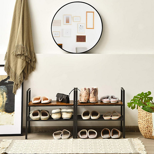 Lot de 2 étagère de Rangement à 2 Niveaux, étagère à échelle Empilable à Style Industriel pour Salon, 54 x 32 x 52 cm