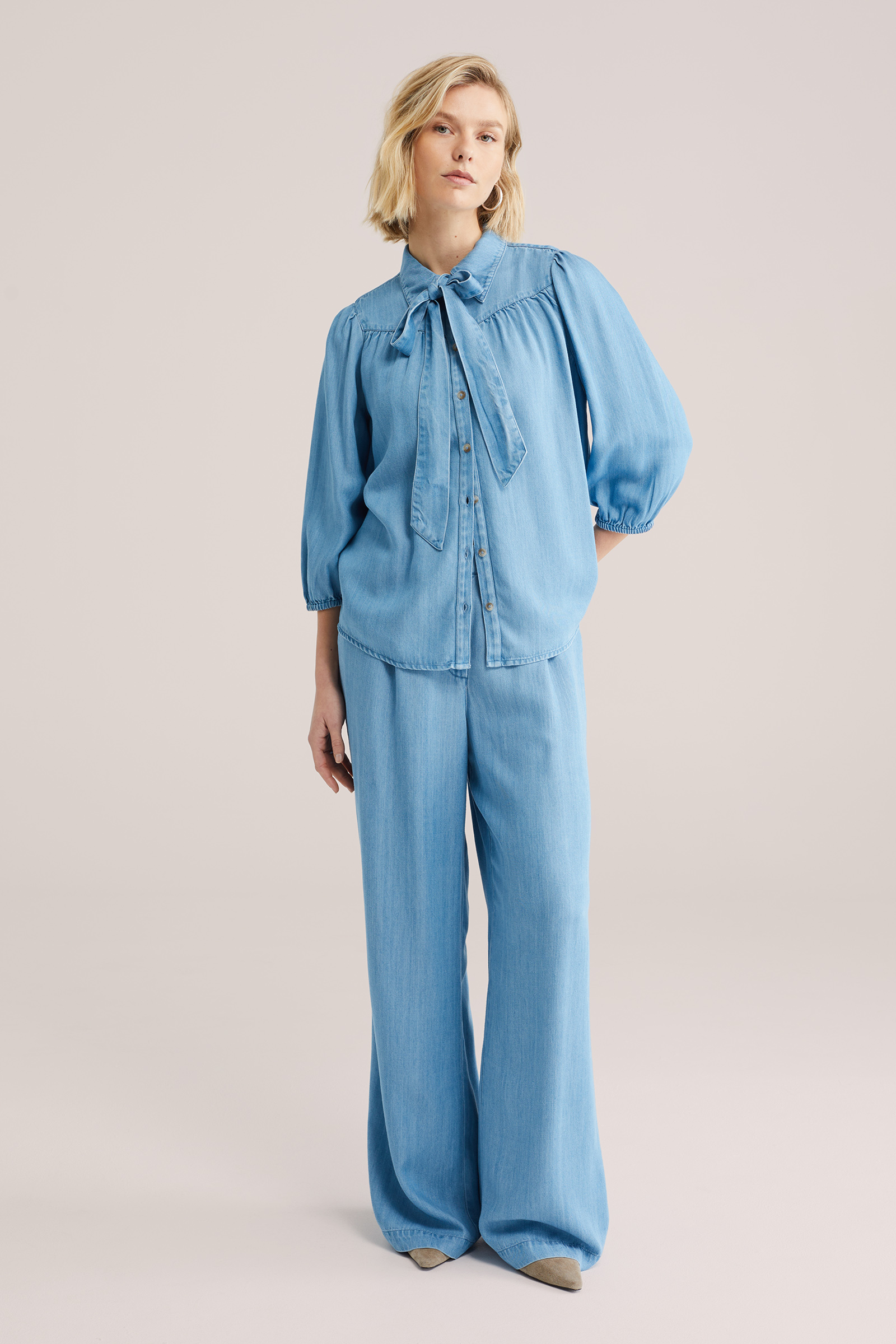 Dames wide leg denim broek