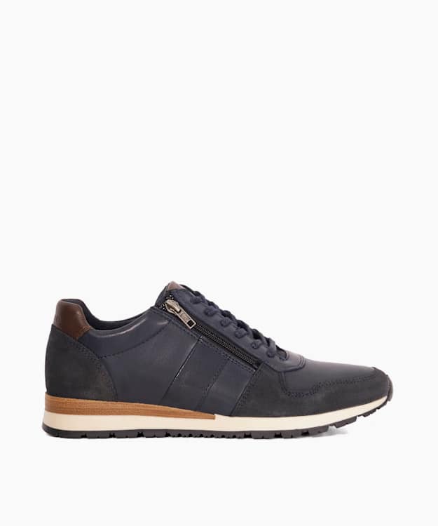 Thame Navy - Wide Fit Zip Up Leather Trainers