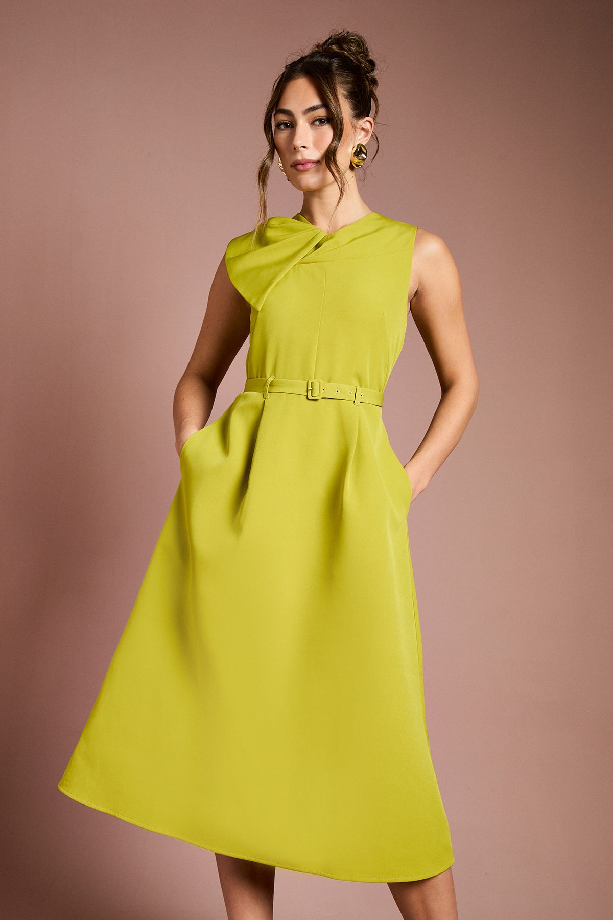 Coast Bow Detail Belted Crepe Midi Dress