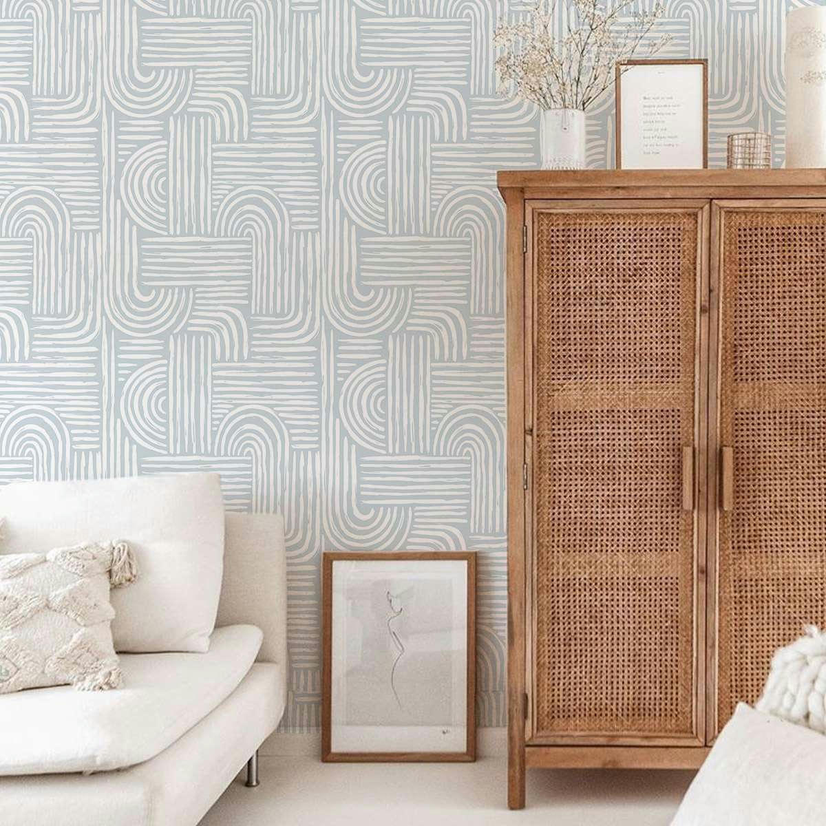 MAZE - Papier peint vinyle adhésif labyrinthe bleu 50x300 cm