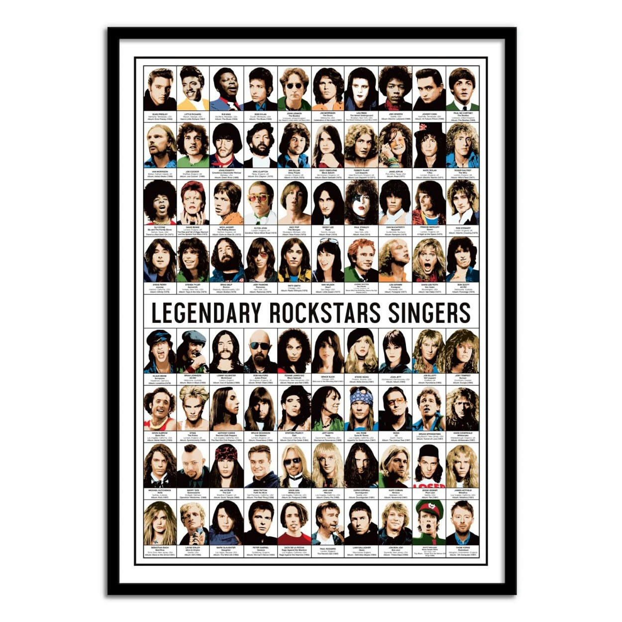 OLIVIER BOURDEREAU - LEGENDARY ROCKSTARS SINGERS - Affiche d'art 50 x 70 cm