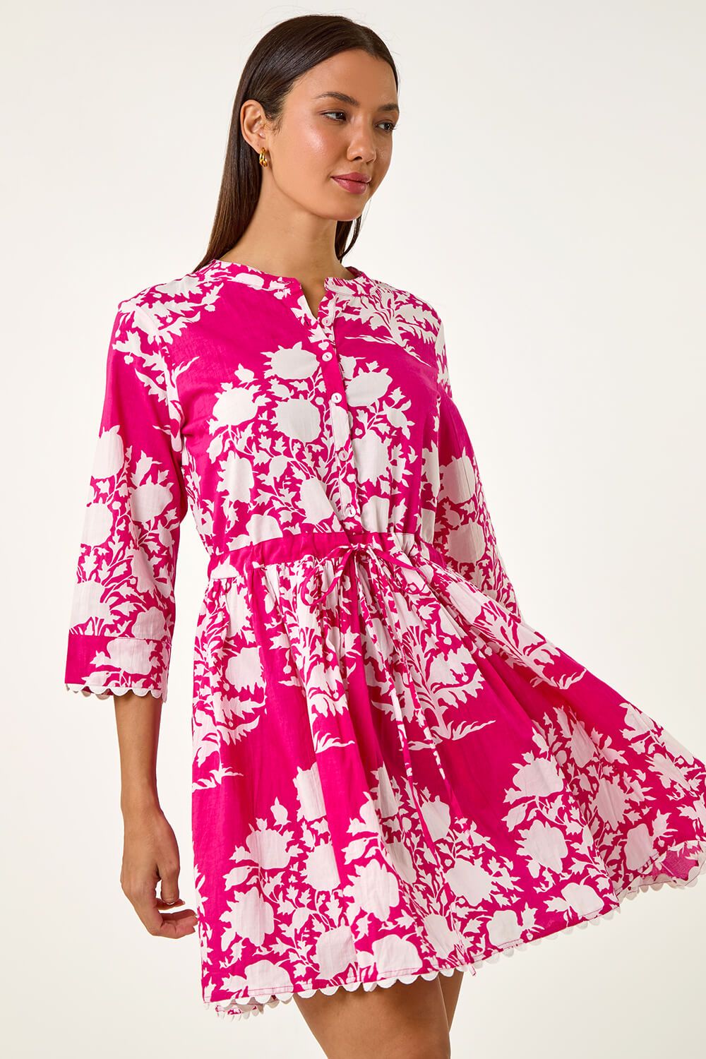 Roman Floral Button Smock Dress