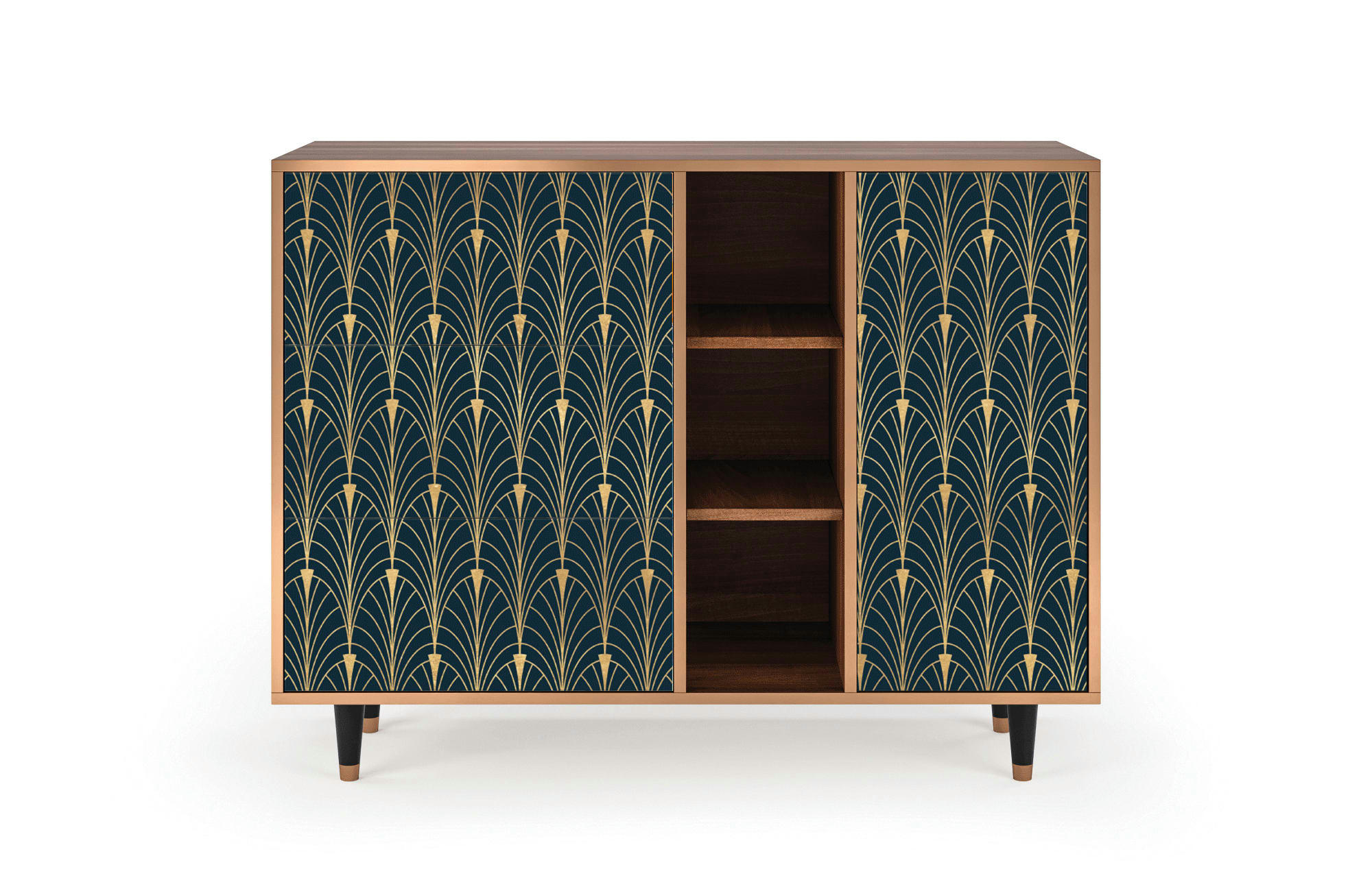 FLOWER OF THE NILE - Buffet  bleu et jaune 3 tiroirs et 1 porte L 125 cm