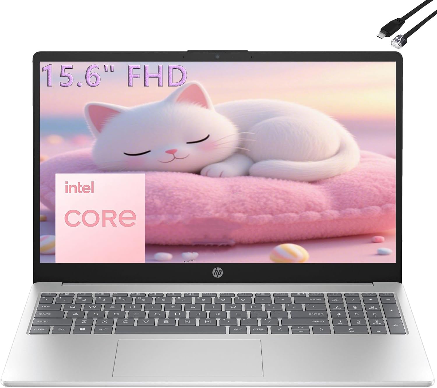 HP 15.6 FHD Laptop 2026 Edition with Copilot AI, 16GB RAM, 512GB SSD, Intel Processor, Long Battery Life, Lightweight 3.64 lbs, Microsoft 365, Windows 11 for Students & Office, Type-RJ45 Cable