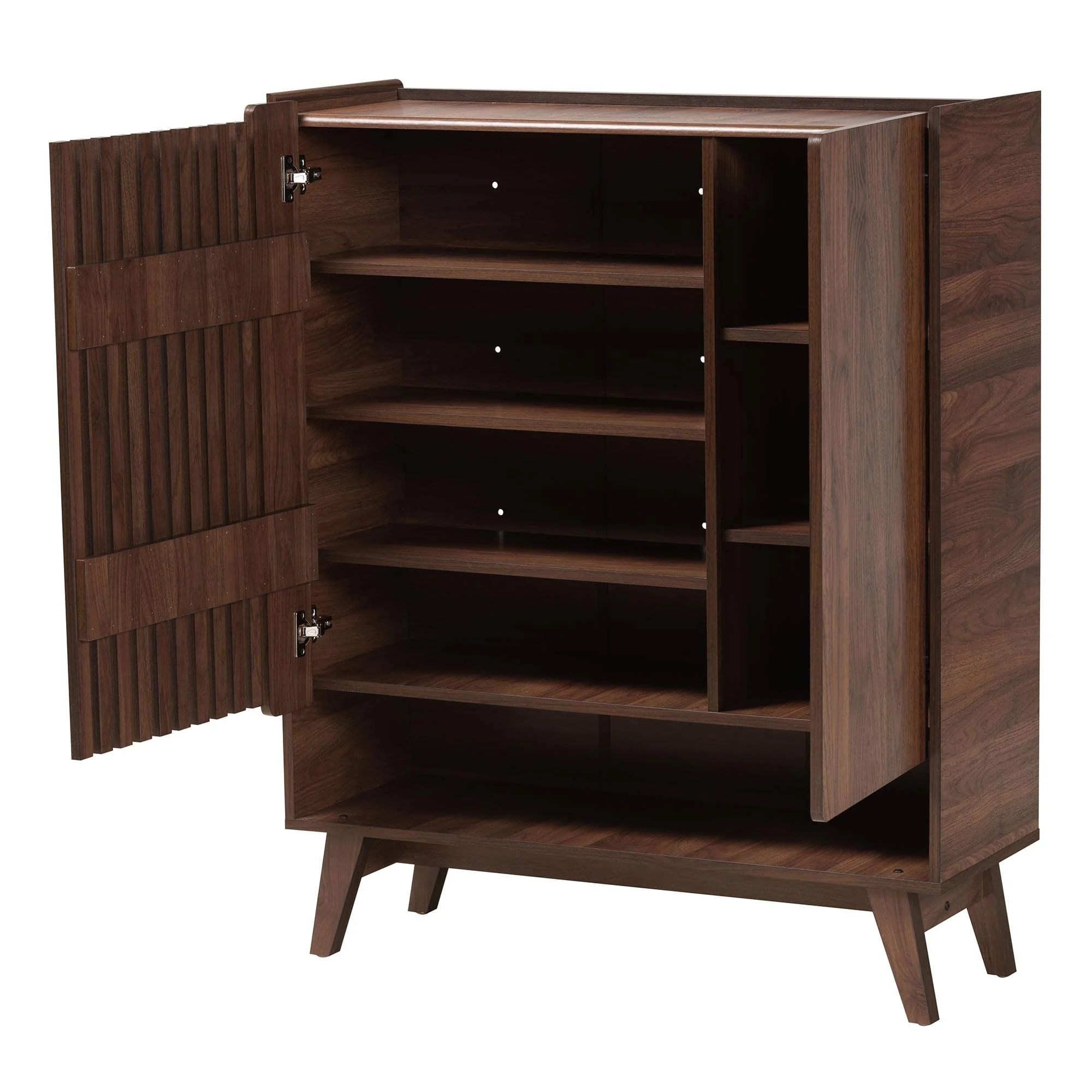 Paricia Mid-Century Modern Walnut Brown Finished Wood Shoe Cabinet