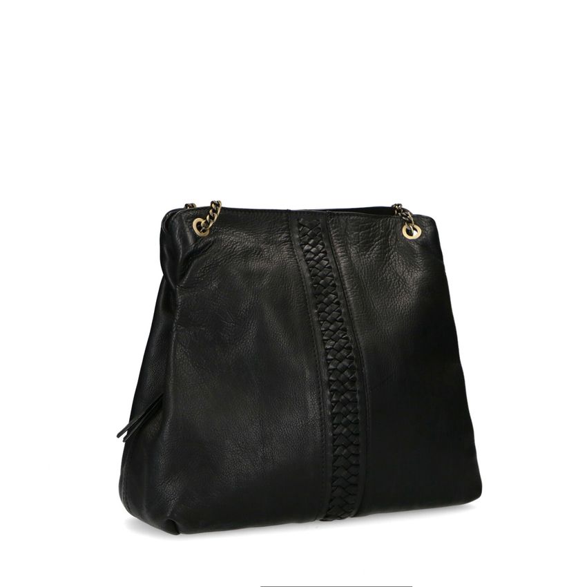 Manfield Zwarte leren schoudertas