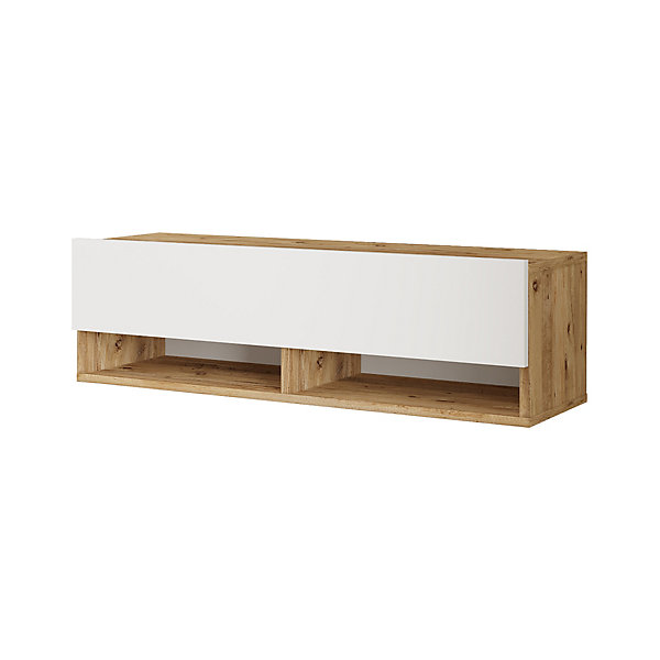 Meuble TV Laitila à porte 29,5 x 100 x 31,5 cm effet bois de pin / blanc en.casa