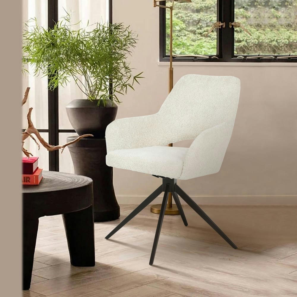IVAR - Chaise de bureau en tissu bouclette et métal écru chiné
