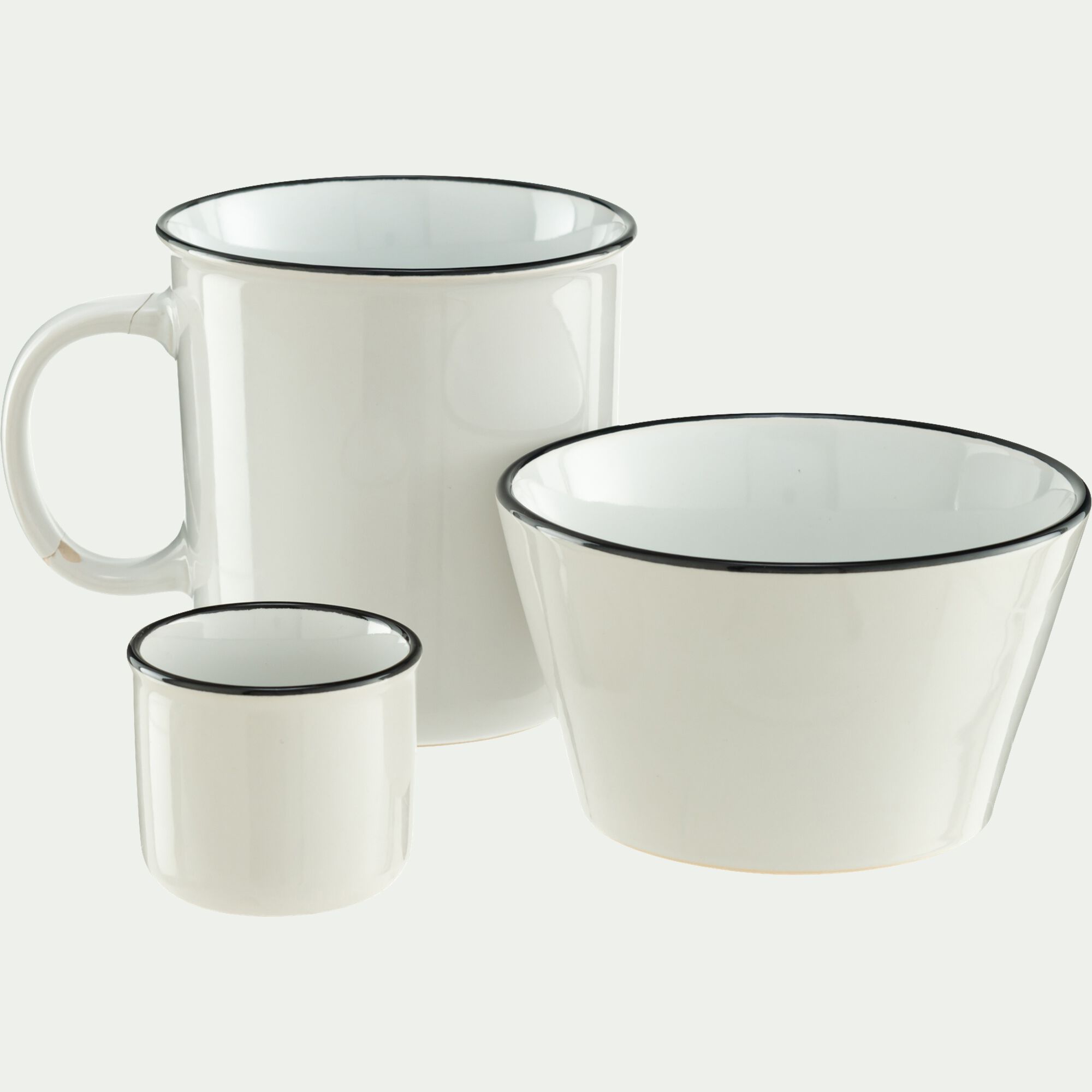 ANNE - Coupelle en grès avec liseré noir D13cm - blanc