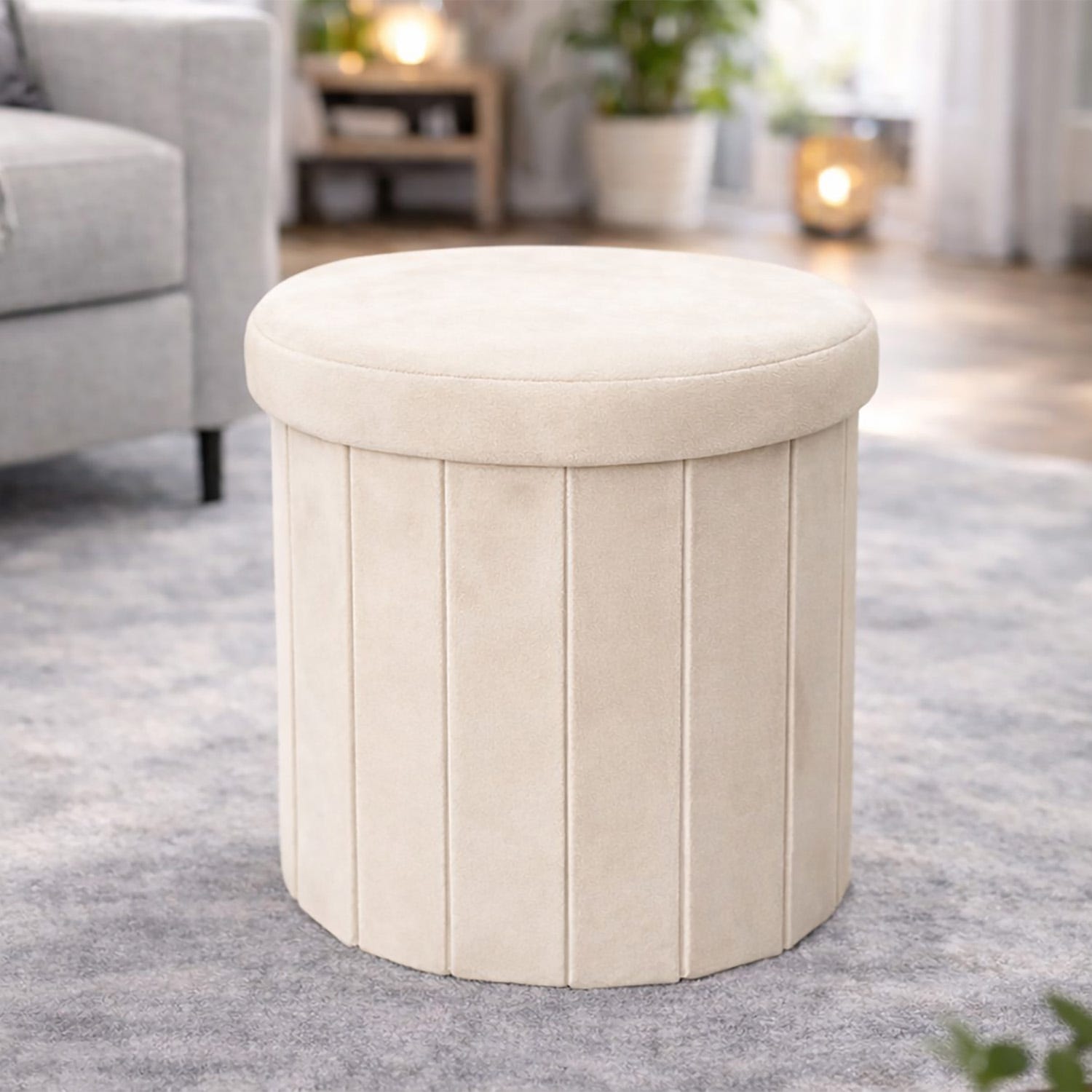 Pouf pieghevole tondo crema velluto 38 cm