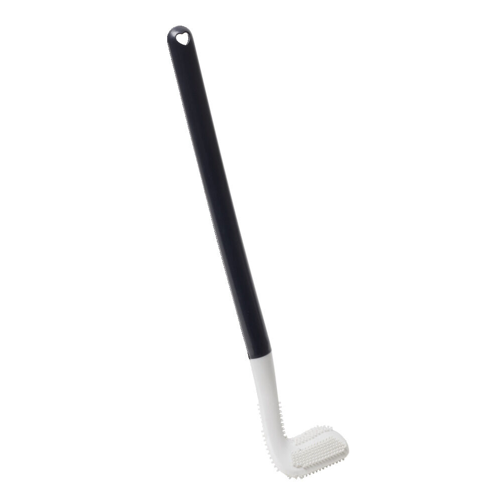 Brosse de toilette en silicone et plastique incurvée blanc et noir H39,3cm