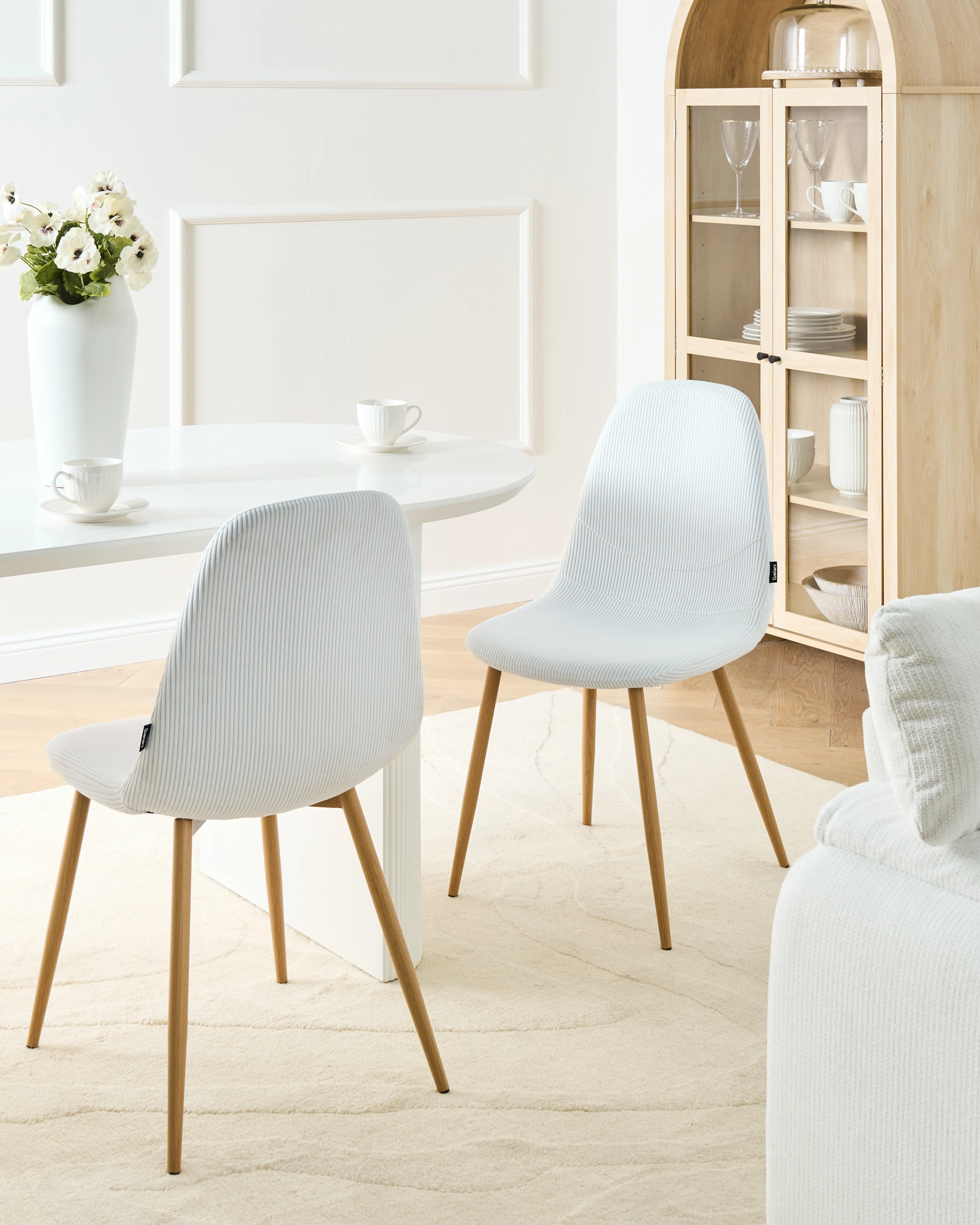 Set of 2 Dining Chairs HILDEN Corduroy White