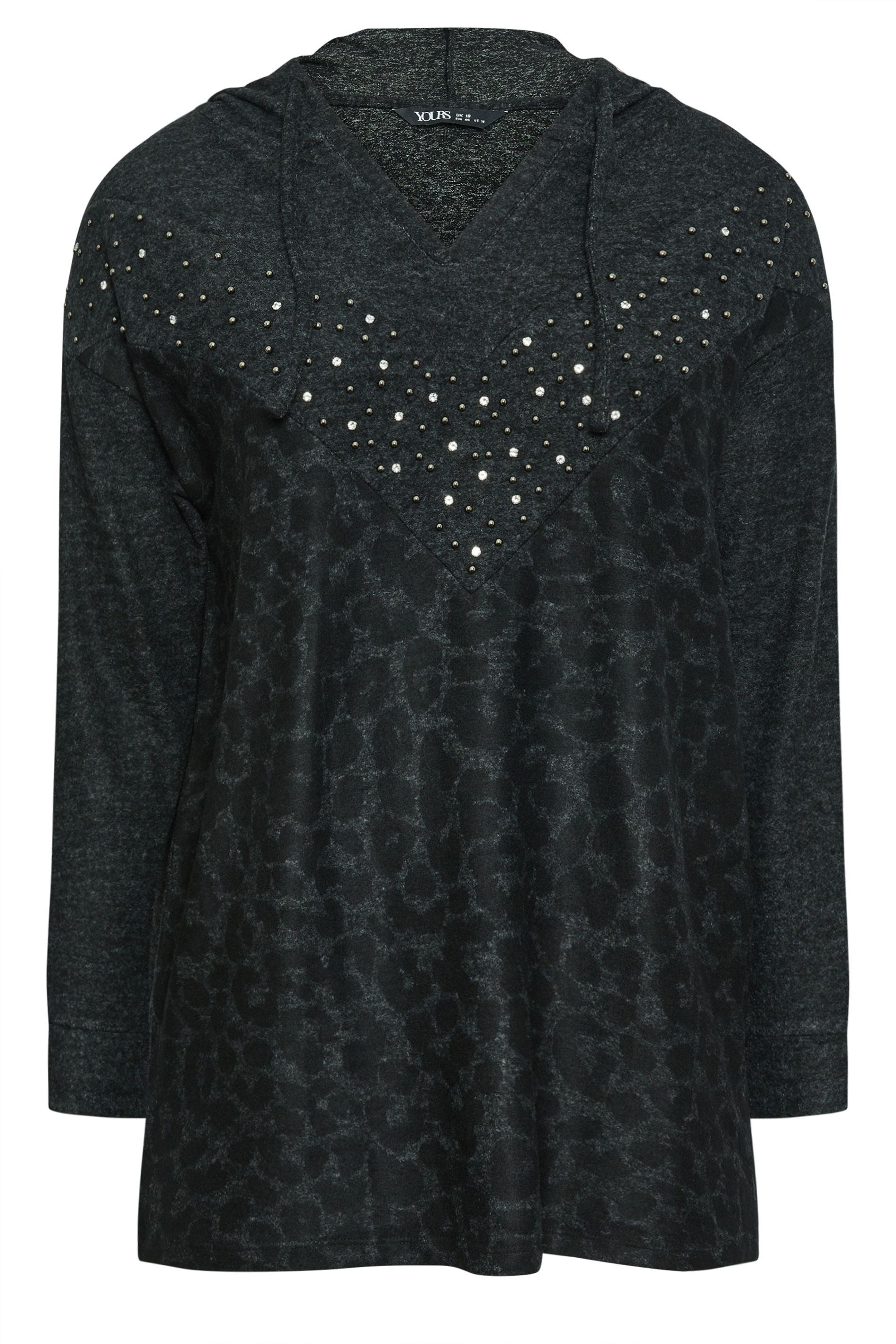 Yours Leopard Print Stud Hoodie