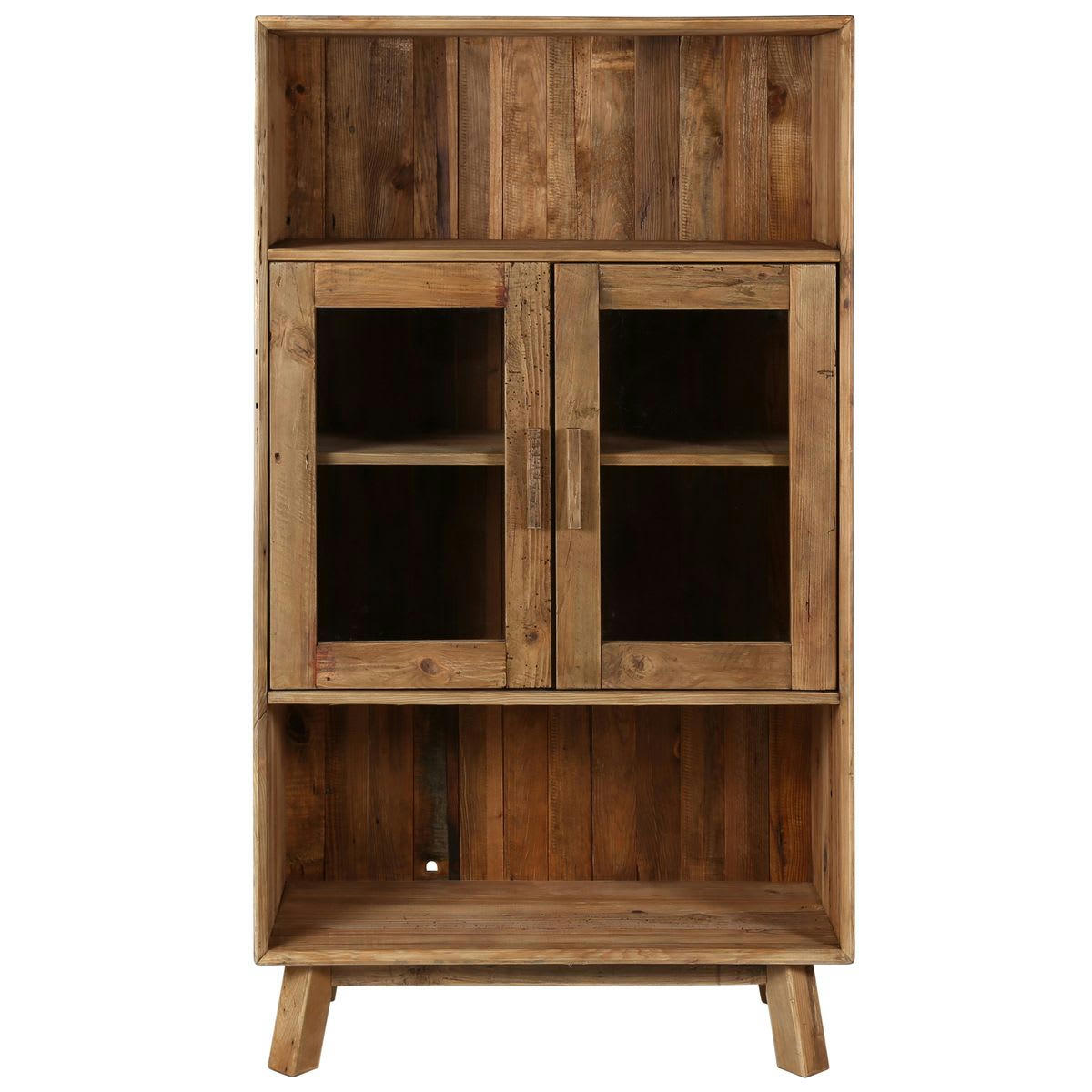 NEBRASKA - Buffet haut en pin recyclé 2 portes vitrées et 2 niches