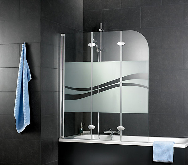Pare-baignoire pivotant 3 volets pliables, 125 x 140 cm, verre transparent anticalcaire 5 mm, Schulte Liane