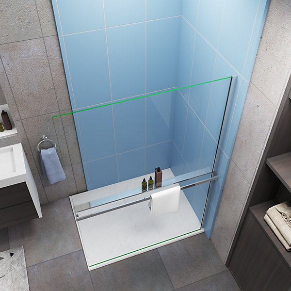 Paroi de douche à l'italienne Chrome 140x200cm - 8mm verre anticalcaire     étagère de Douche 140cm en alu