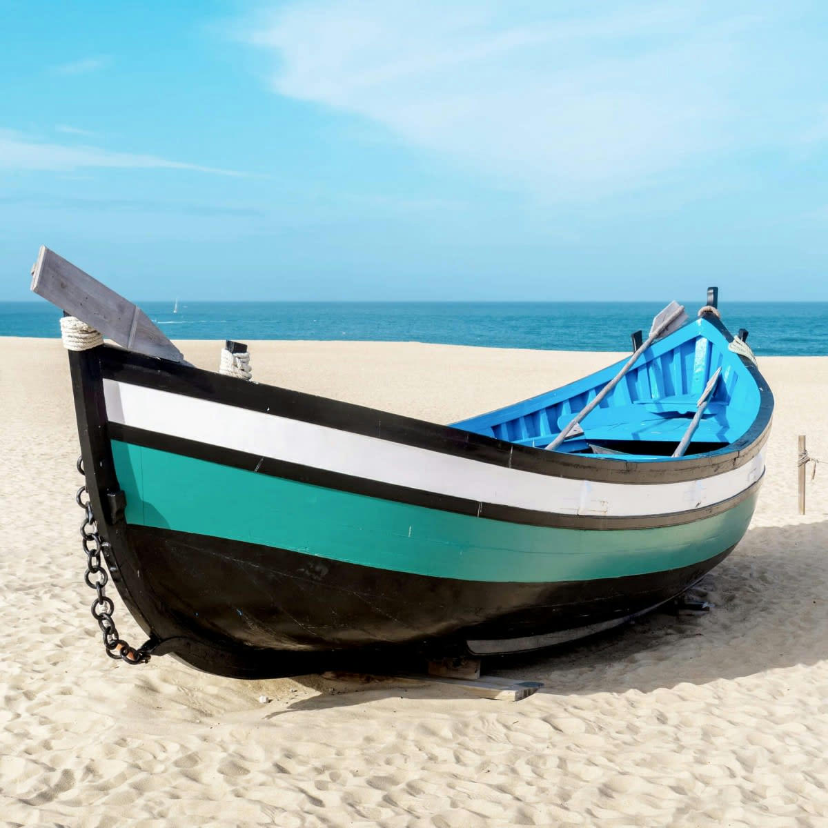 PLAGE - Tableau sur verre synthétique Barque Bleue 90x90 cm