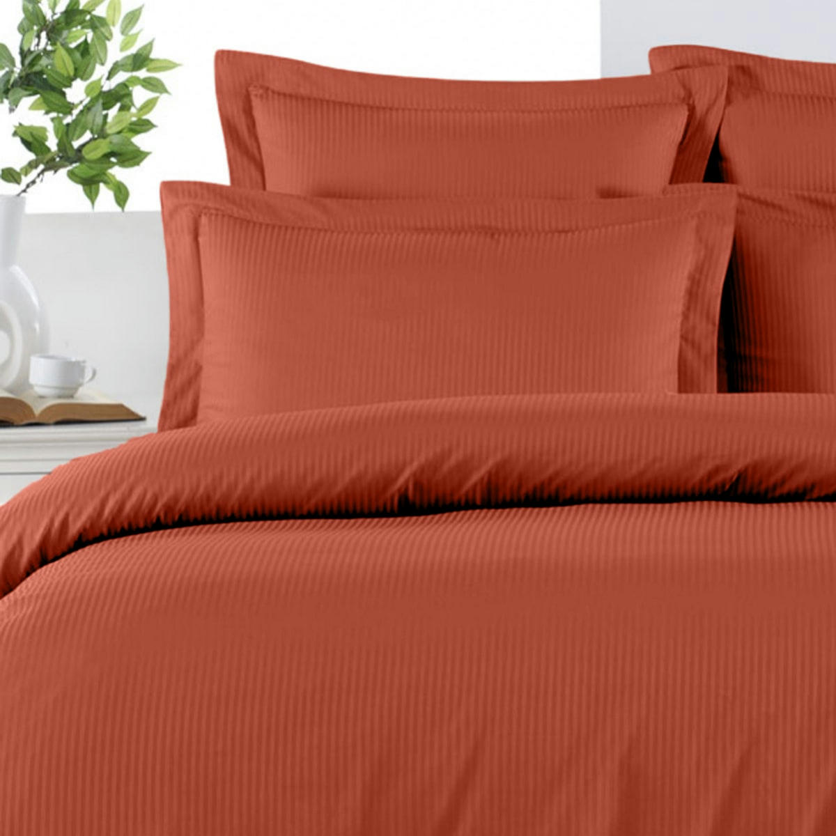 VERSAILLES - Drap housse uni en satin de coton 120 fils bo terracota 160x200 cm