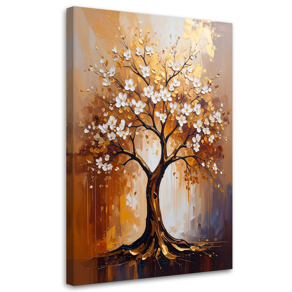 Feeby Obraz do salonu, Złote Drzewo Życia Kwiaty Abstrakcja 40x60