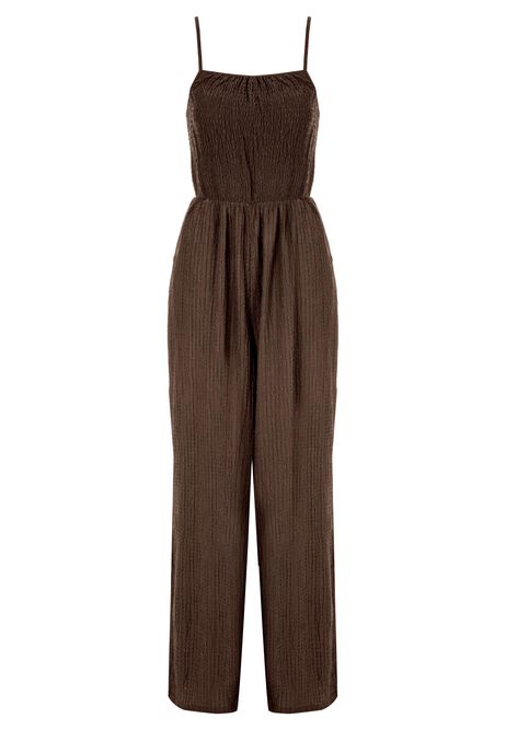 Womens Brown Textured Strappy Jumpsuit