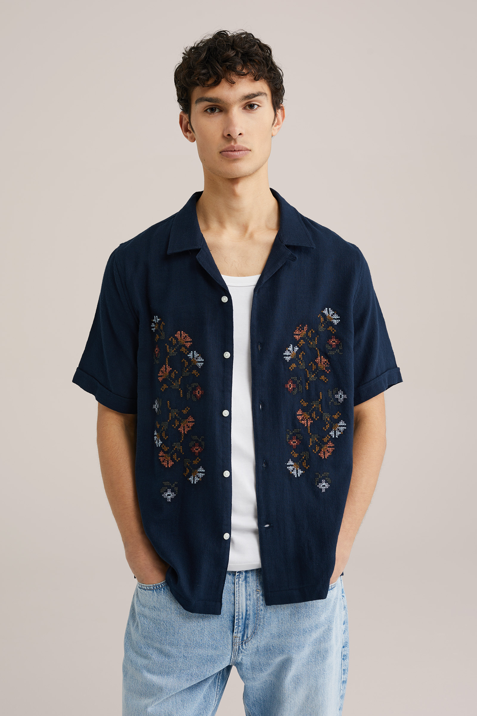 Heren regular fit overhemd met embroidery