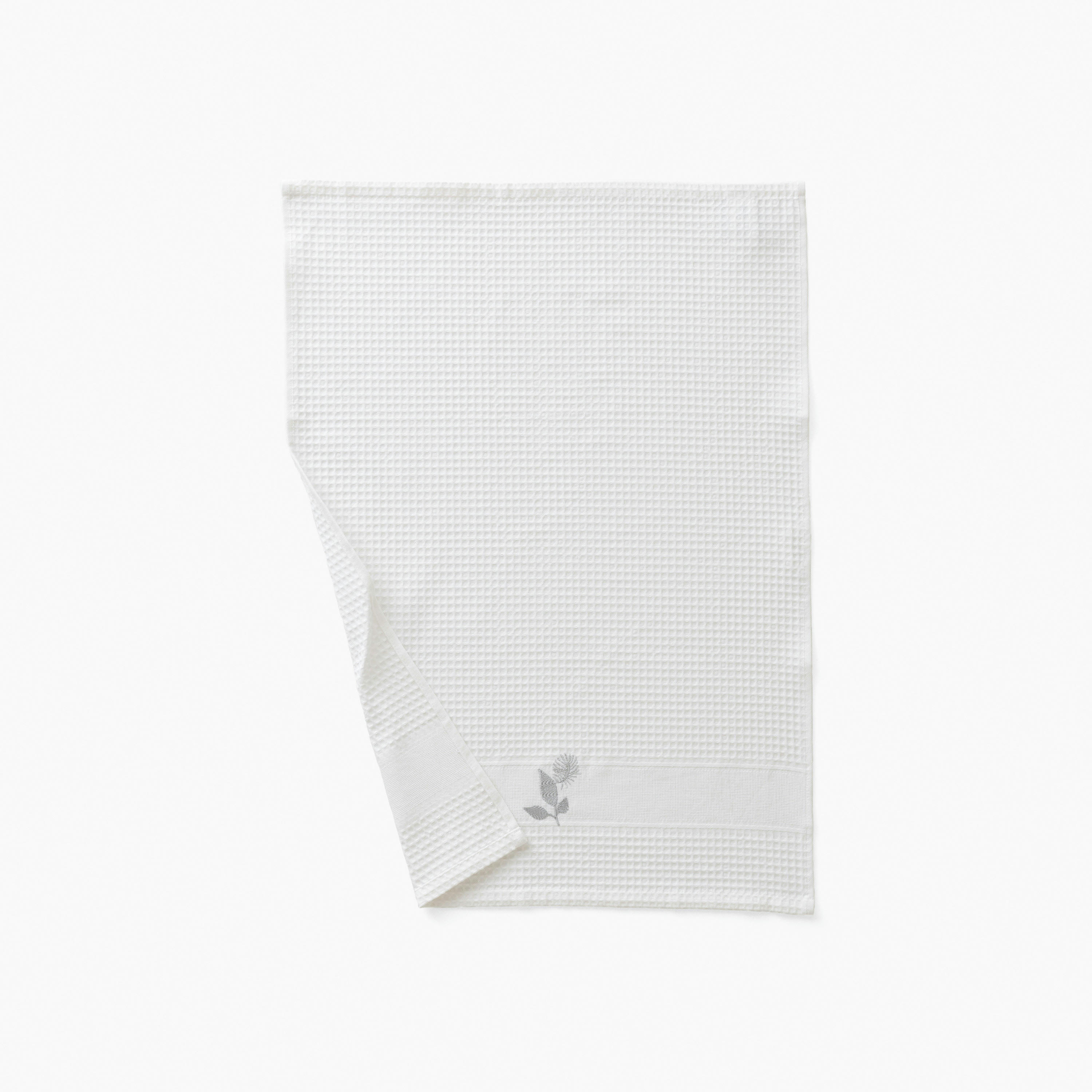 SOLSTICE - Torchon de cuisine Blanc nid d'abeille brodé blanc 50 x 70 cm