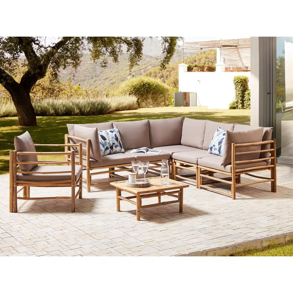 CERRETO - Loungeset 6-zits hoekbank - Taupe - Bamboehout