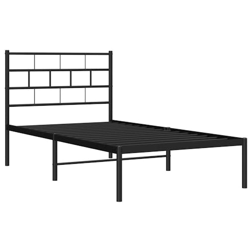 NNEVL Metal Bed Frame with Headboard Black 107x203 cm
