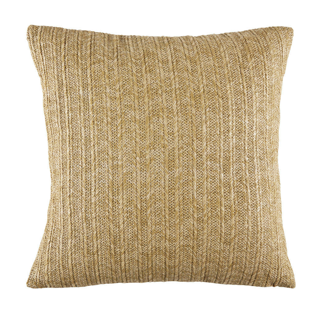 MISA - Coussin bleu, blanc, noir et beige motifs feuilles 45x45