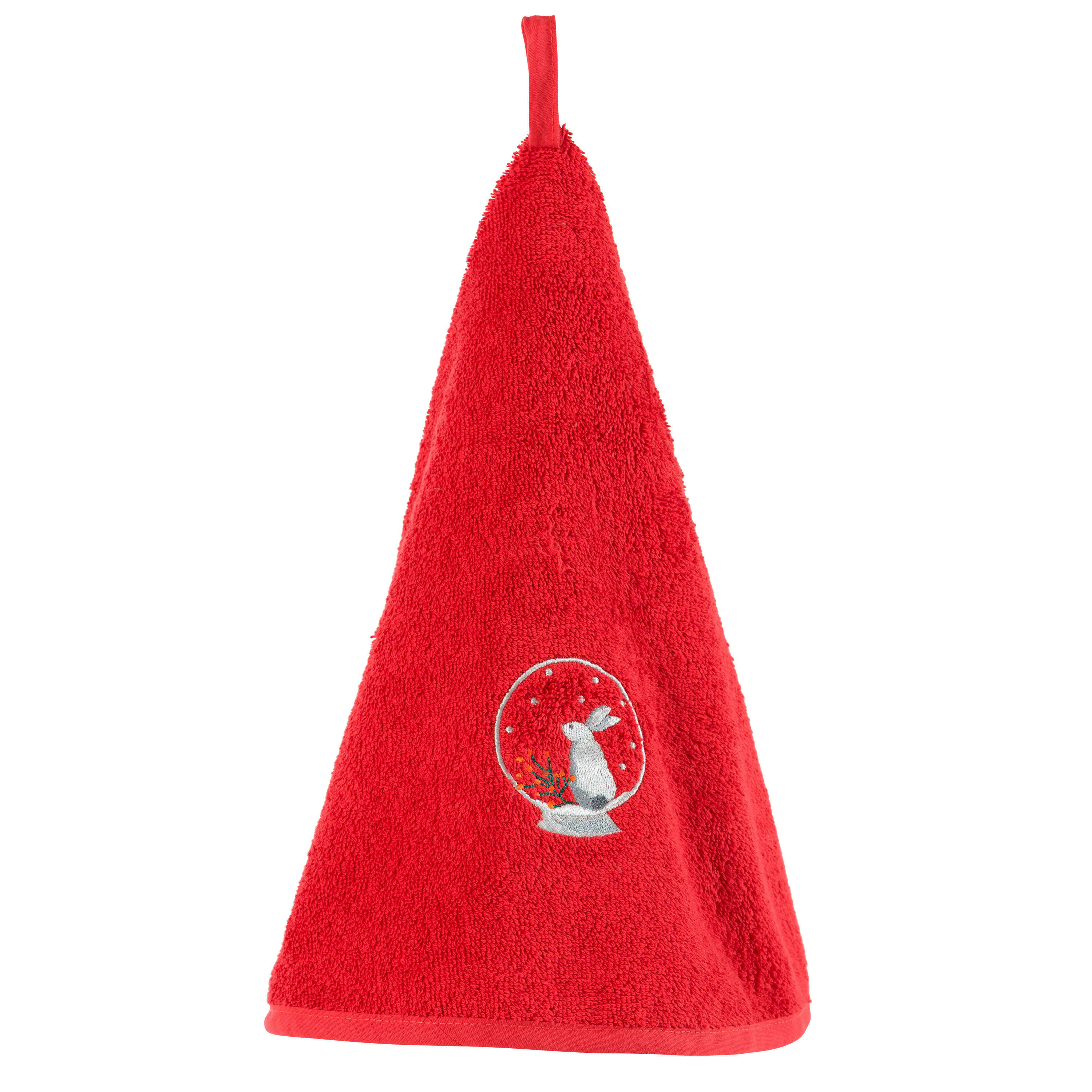 NORDY - Essuie-mains coton bouclette brodé rouge 70 x 70 cm